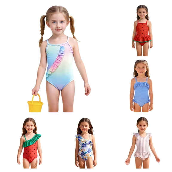 Afuyipoi Girls One-Piece Swimsuits Size 6, Bench Color Block Quick-Dry Swimwear Two-Tone Romper Blue