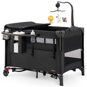 HARPPA 5-in-1 Baby Bassinet with Playard & Changing Table for Infants, Black