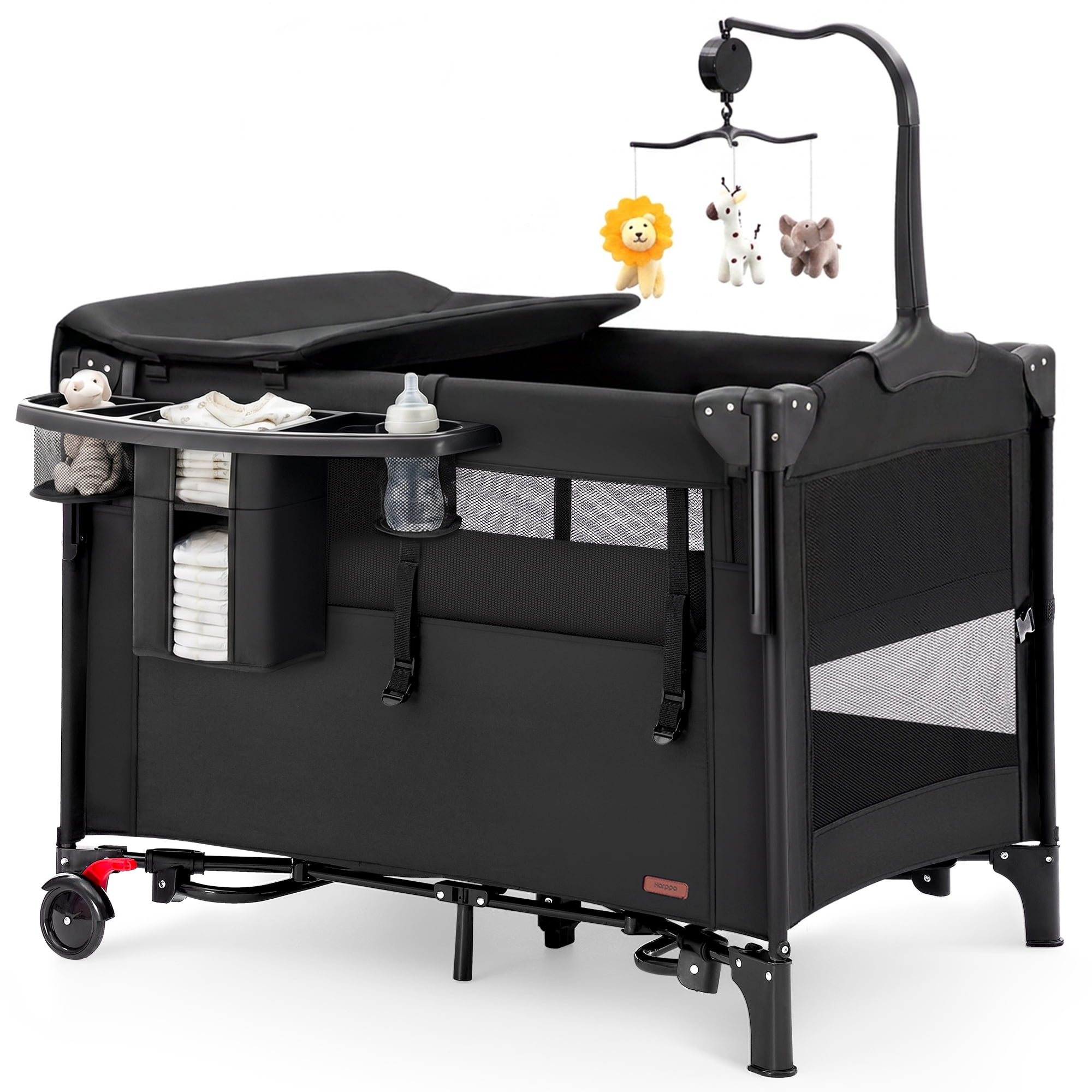 HARPPA 5-in-1 Baby Bassinet with Playard & Changing Table for Infants, Black
