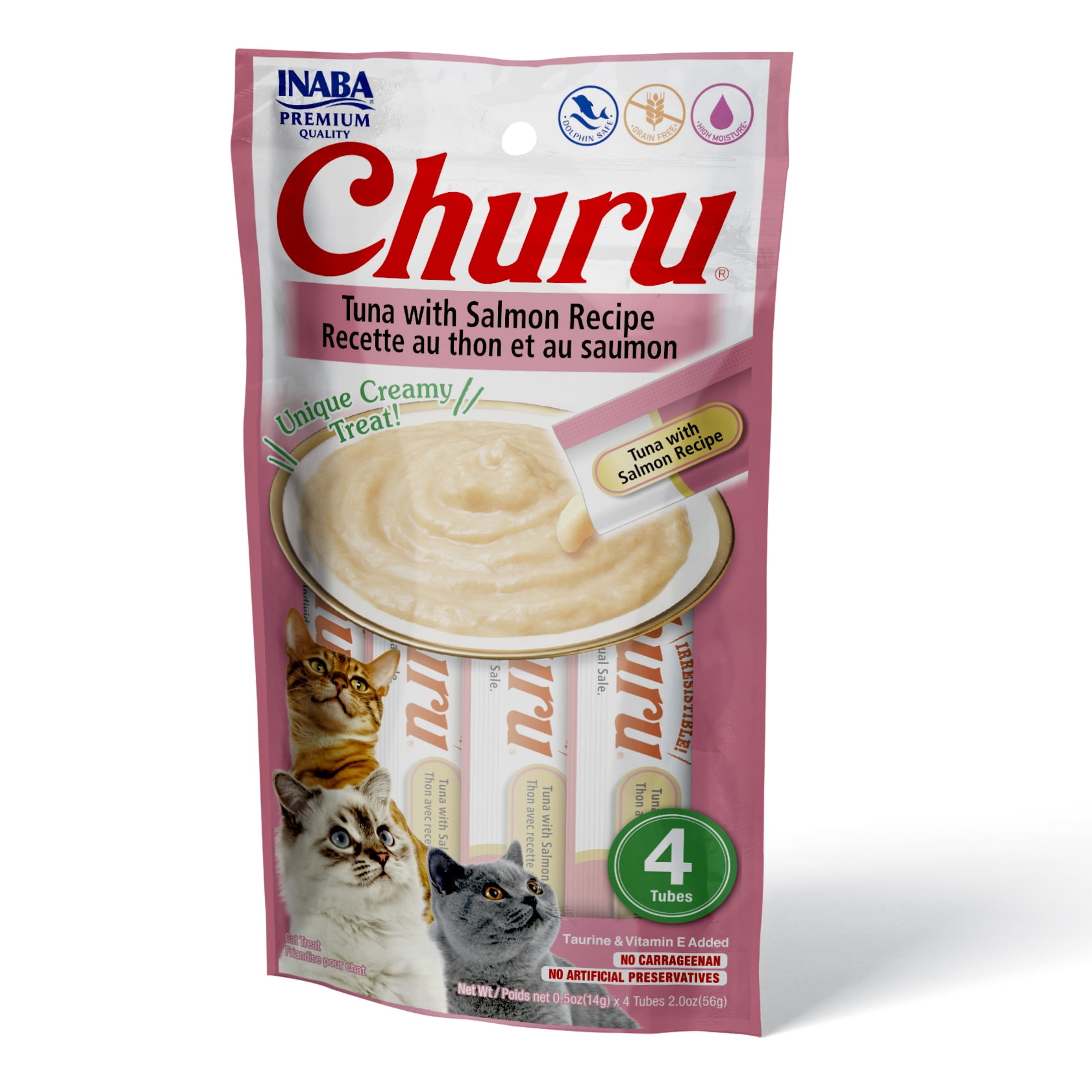 Inaba Churu Cat Treats Grain Free Lickable Squeezable Creamy Puree Cat Treat Topper With Vitamin E Taurine 0 5 Ounces Each Tube 4 Tubes Tuna With Salmon Recipe Walmart Com