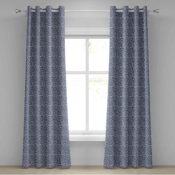 Ambesonne Victorian Grommet Curtain, Lace Style Motifs, 50" x 108", Dark Blue Coconut