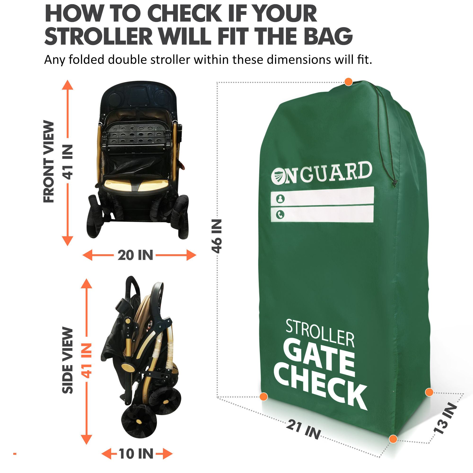OnGuard Double Stroller Travel Bag - Waterproof Rip Resistant Polyester Compact - Stroller Bag Cover Accessories, Stroller Bag for Airplane, Stroller Gate Check Bag