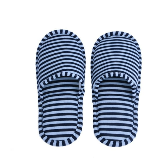 Travel Portable Foldable Reusable Indoor Soft Cotton Anti slip Slippers (Man Blue Stripes)