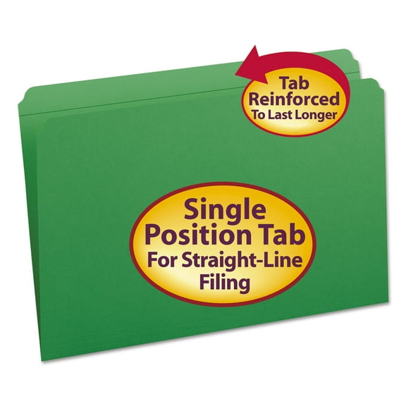 Smead 17110 File Folders, Straight Cut, Reinforced Top Tab, Legal, Green, 100/Box