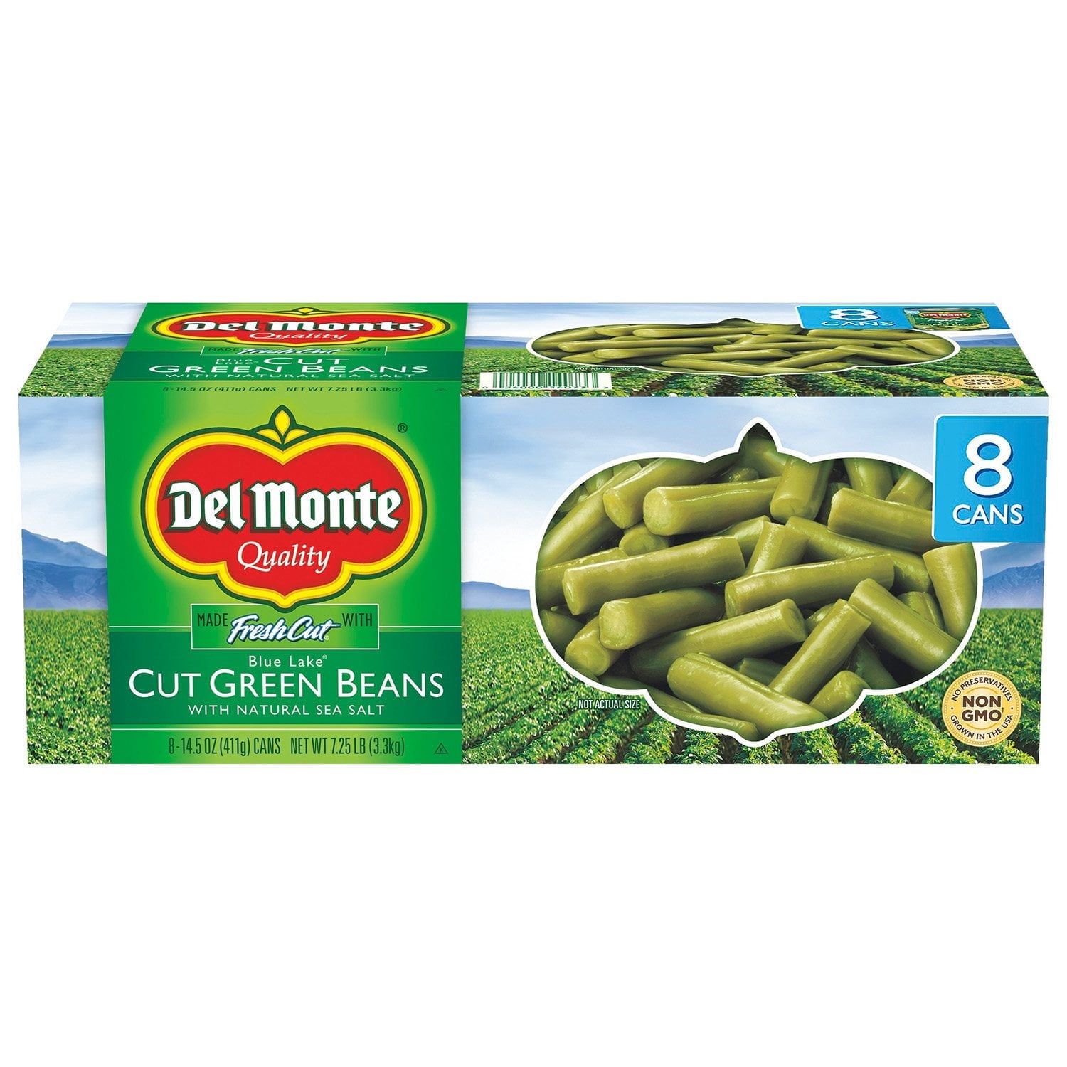 Del Monte Cut Green Beans, Freshly Packed Canned Vegetables, 14.5 oz., 8 pk. With White Bowl By OMA