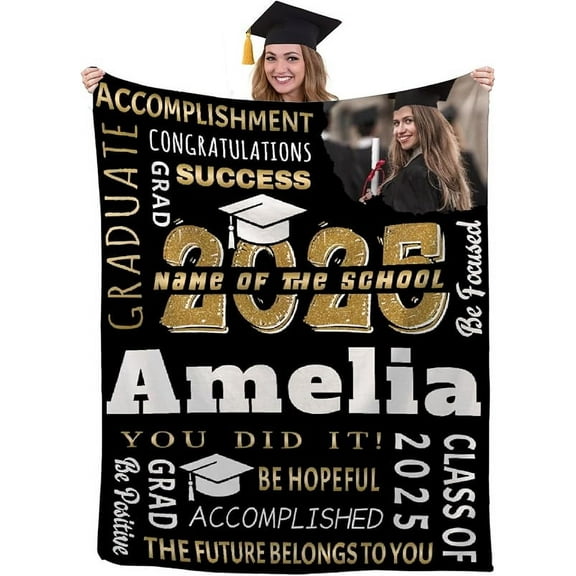 Custom Graduation Gifts Blanket for College Student Friends Personalized Picture Blanket is Super Soft and Warm,The Lightweight Flannel Blanket is for All-Season Use