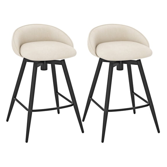 Furnibear Upholstered Bar Stools Set of 2 with Backrest and Footrest, Swivel Counter Height Stools with Metal Base for Kitchen Island, Beige
