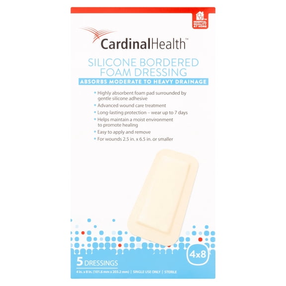 Cardinal Health 4x8 Silicone Bordered Foam Dressing, 5 count