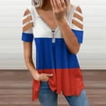 thumbnail image 2 of Flag of Russia Womens Summer V Neck Zipper Top Short Sleeve T Shirt Off Shoulder Top Casual Classy Loose Shirts, 2 of 7
