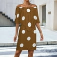 thumbnail image 2 of Brown Beige Color Dot Women's Off The Shoulder Ruffles Summer Wedding Guest Loose Casual Party Beach Dress, 2 of 9