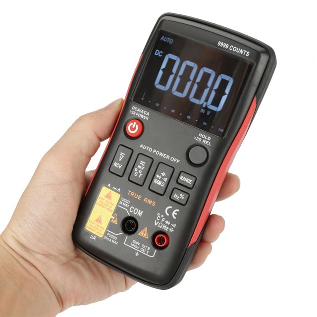 9999 Counts Multimeter, ACorDC Voltage Current Tester, Digital Display, Auto Ranging, Temperature Continuity Diode Test Data Hold Backlight