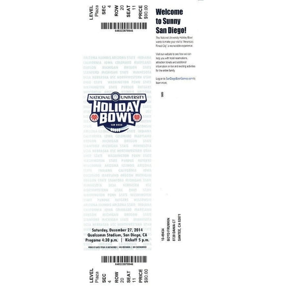 2014 Holiday Bowl game full ticket (USC Trojans 45 Nebraska 42)