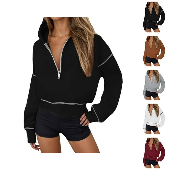 Lightweight Hoodies for Women 2025 Long Sleeve Half Zipper Plain Slim Fit Hoodie Hooded Sweatshirt Women Pullover