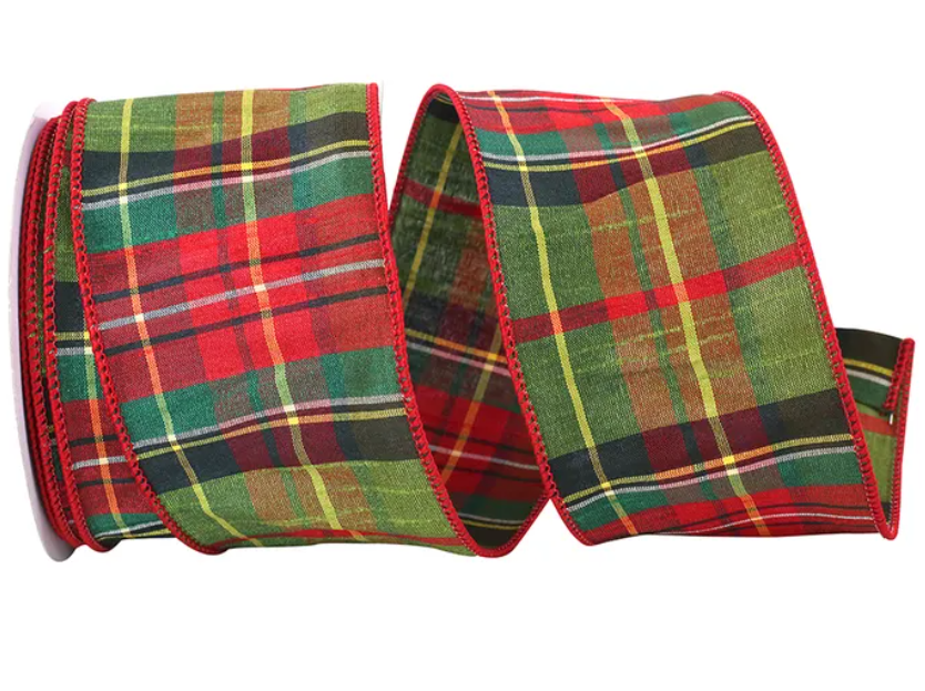 JAM Paper Plaid Christmas Multi-color Polyester Ribbon, 20yd x 2.5in, 1/Pack