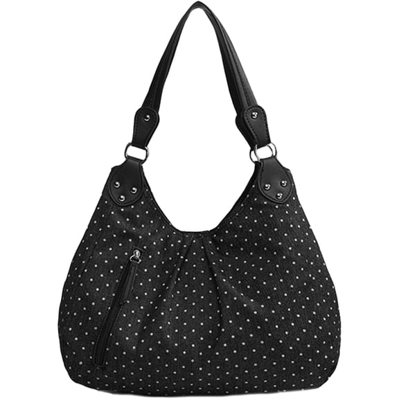 NCY Polka Dot Tote Bag Slouchy Hobo Shoulder Bag Retro Large Y2K Handbag Front Zipper Detail Women's Studded Purse