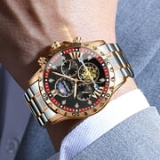 Men's Chronograph Quartz Watch, 30M Waterproof Moon Phase Two-Tone Steel Band