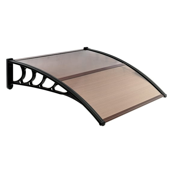 Door & Window Rain Cover Eaves Brown Board & Black Holder for Household Application, 100 x 96cm