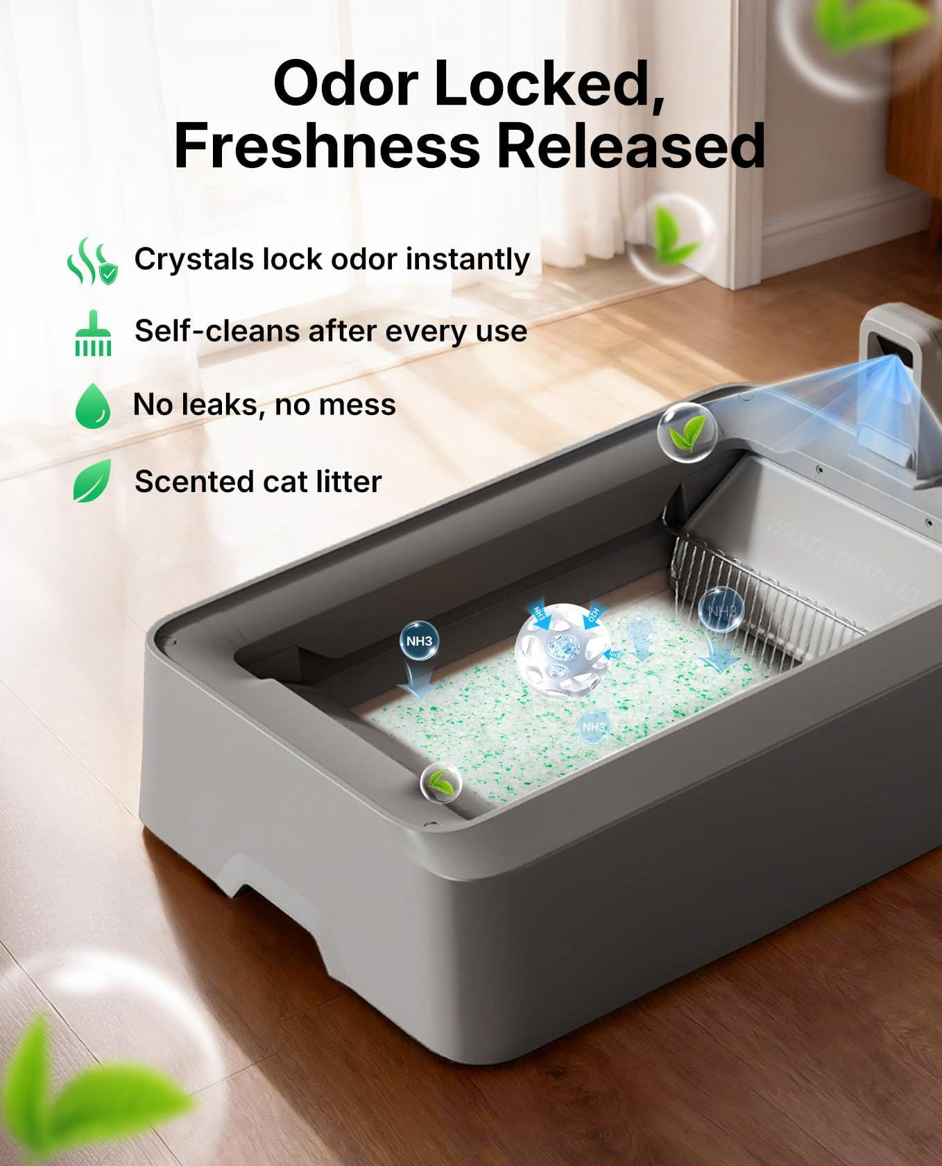 Petkit Crystal Cat Litter With Tray  Suitable For Purobot Duo Automatic Box Dust-free Mess-free No Refilling Odor Control (green-botanical Freshness 4.5 Lb*4 Packs)