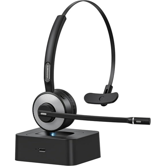 Swiifome Bluetooth Headset V5.3 with Mic for Work, Lightweight Computer Headset with Microphone for PC with Noise Cancelling Mic, Mute Button, Multipoint, and Charging Base