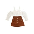 thumbnail image 1 of Franhais Kids Skirt 2pcs Suit, Girls Long Sleeve Off Shoulder Tops + Summer Casual Party Half Dress, 1 of 9