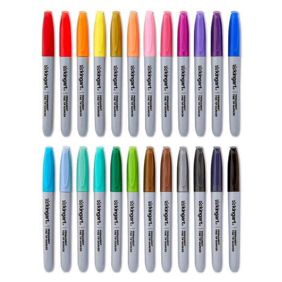 Kingart Studio, Permanent Fine Tip Markers, Set of 24 Vivid Colors