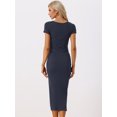 thumbnail image 4 of Vestido de Punto para Mujer con Cuello Redondo Manga Corta Abertura Lateral Vestidos Elegante a Media Pierna Azul marino M, 4 of 6