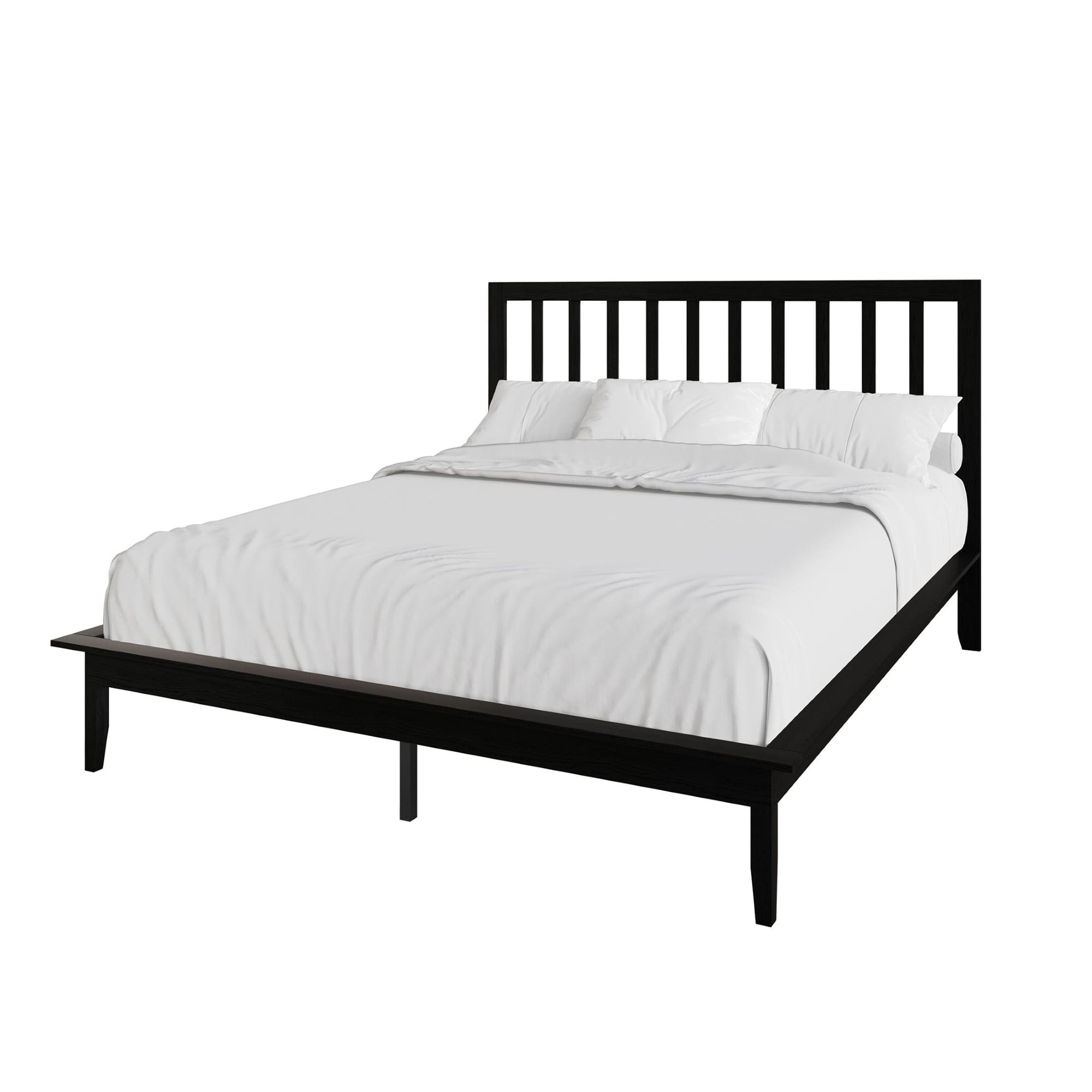 Home Design Lancaster Full Platform Bed Frame with Slatted Headboard, No box spring required, Black, Easy Assembly