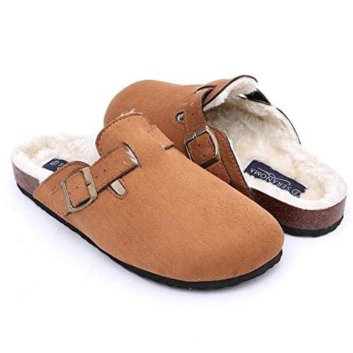 Soft Footed Footbed Plush Lining Anti Slip Slip On Seranoma Womens Microsuede Clog with White Fur
