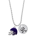 thumbnail image 1 of Delight Jewelry Silvertone Small Purple Football Helmet Silvertone Script Initial Disc - R - Charm Necklace, 20"+3", 1 of 4