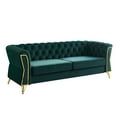 thumbnail image 3 of Luxurious 87.4" Tufted Velvet Sofa in Rich Green - Modern Living Room Couch with Gold Metal Accents, High-Density Foam, and Flared Arms - Elegant & Comfortable 3-Seater for Ultimate Relaxation, 3 of 12