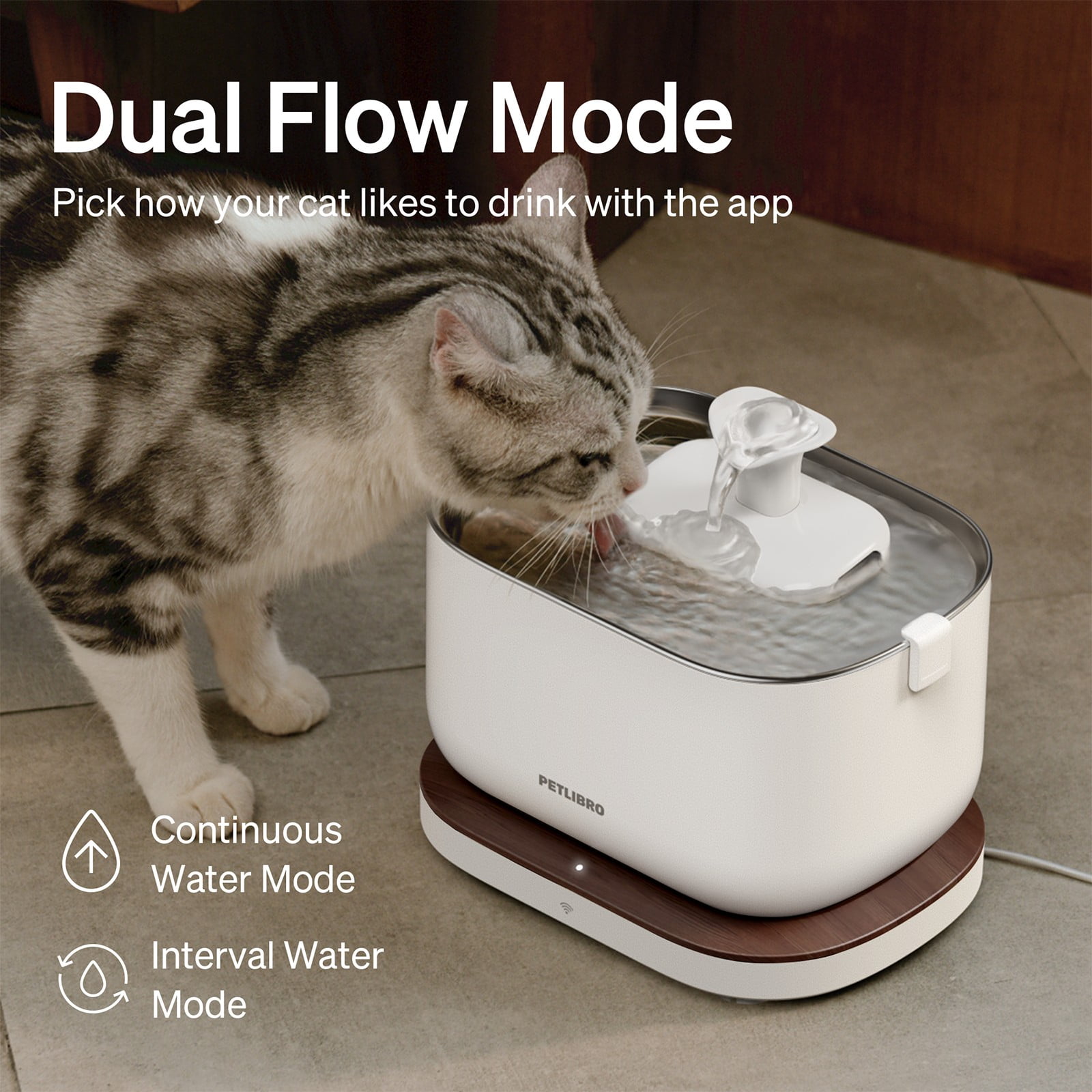 Petlibro Dockstream Cat Water Fountain with App Control, 2.5L/84oz stainless steel water fountain for cats, Bundle with 4 Pack Replacement Filters，White