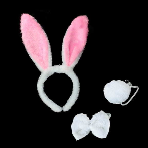 GIJNRIUIUA Under $5 Cute Headbands for Women 2026 Summer Sales Easter Bunny Rabbit Costume Set Ears Headband Bow Tie Tail Set Halloween Costume