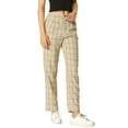 thumbnail image 2 of INSPIRE CHIC Women's Plaid Elastic Waist Button Zipper Straight Leg Long Pants XS Khaki, 2 of 8