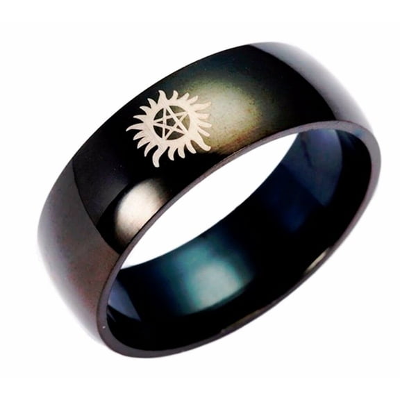 Supernatural Anti-Possession Symbol Black Metal Band Ring Size 8