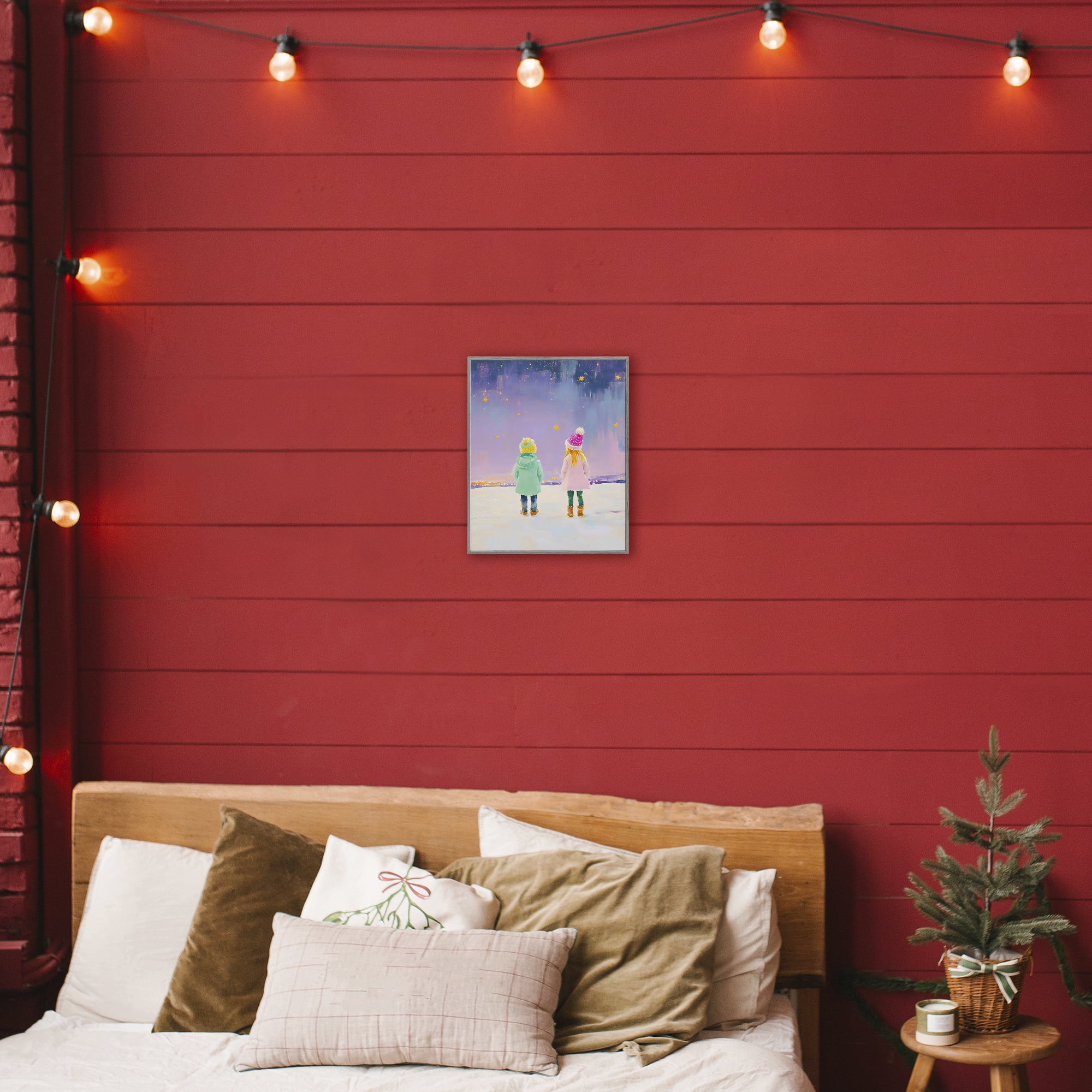 Stupell Industries Children Watching Starry Winter Sky Gray Framed Giclee Art, design by The Prints Vibe