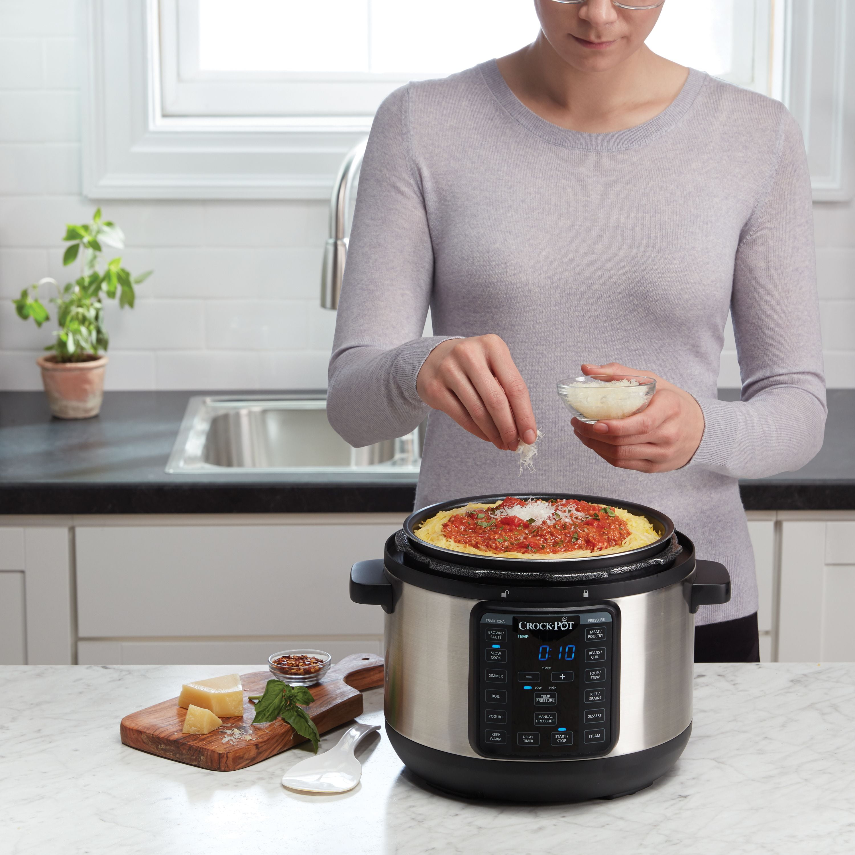  Crock-Pot 8 Quart 15 Multi Function Programmable Express Crock  Pressure Cooker for Slow and Pressure Cooking, Browning, Saute, or  Steaming, Steel: Home & Kitchen