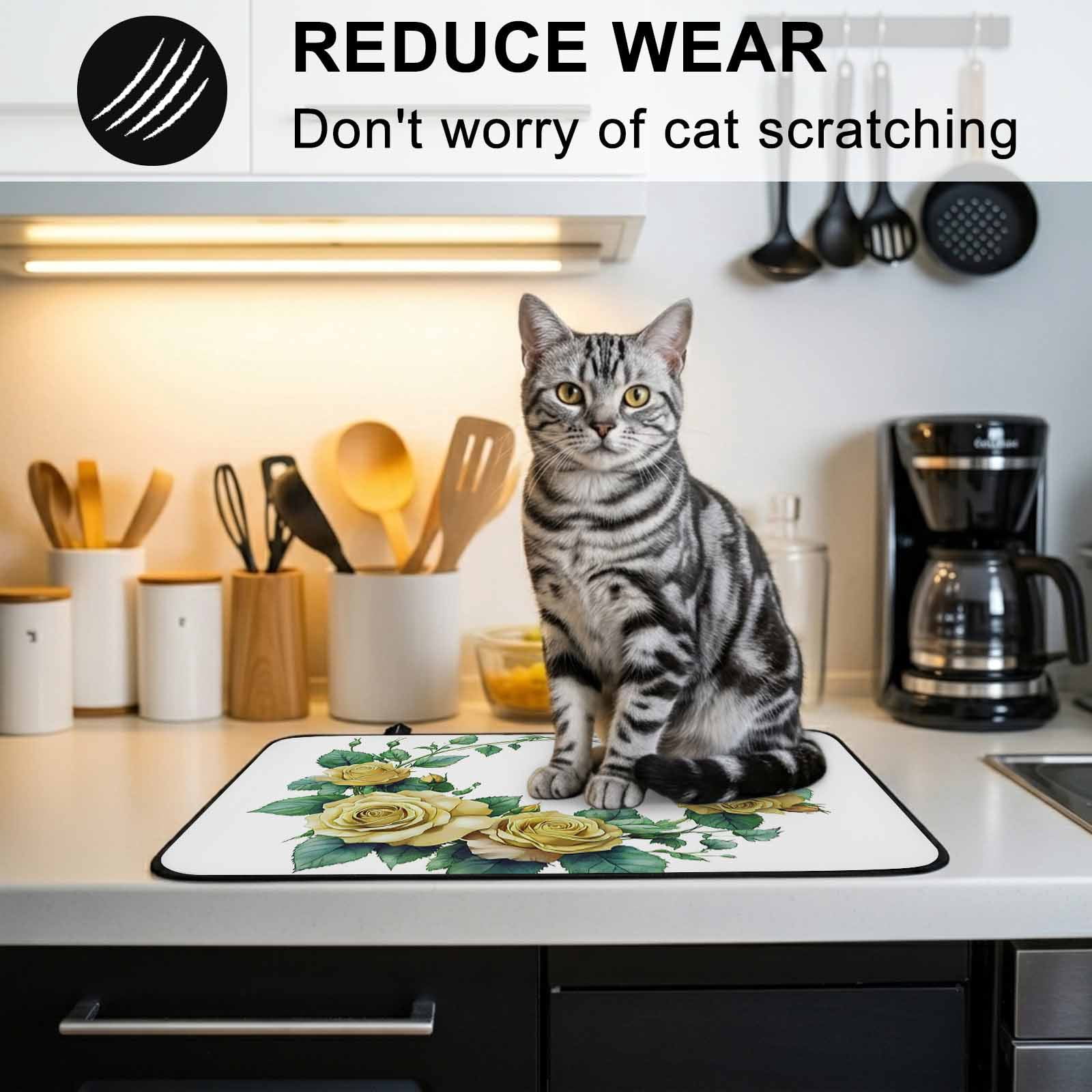 Yellow Rose Stove Top Cover for Electric Stove, Heat-proof & Non Slip Glass Top Stove Cover Protector, Flower Floral Spring Watercolor Green Leaf Kitchen Flat Cooktop Rubber Mat 24x21 Inches