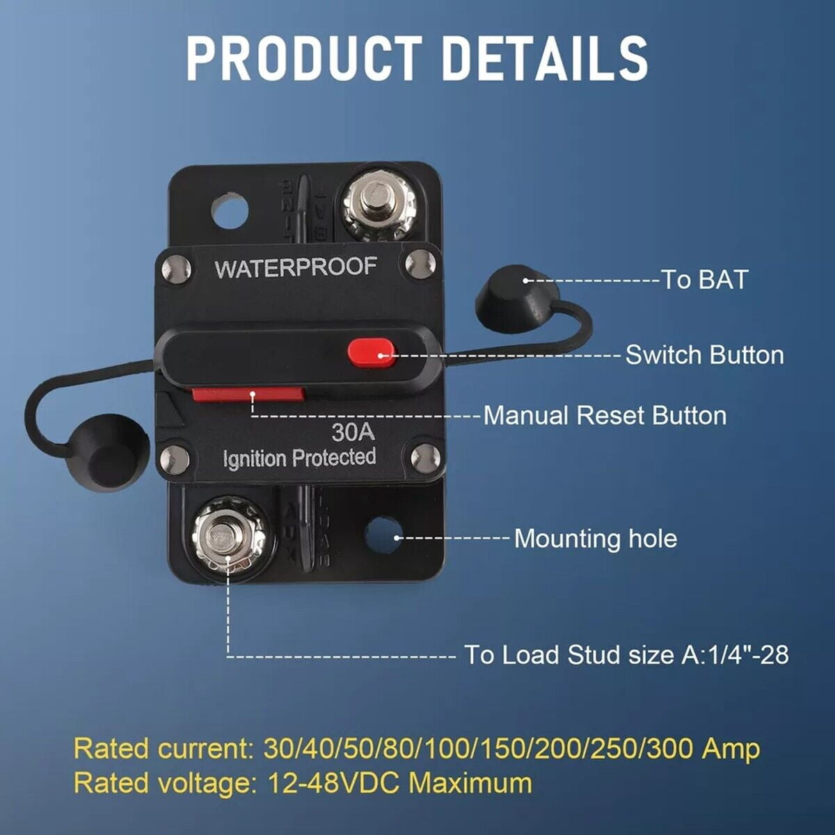 30 Amp Circuit Breaker 12V Marine Circuit Breaker 30A Resettable Fuse Circuit Breaker DC 12 Volt Waterproof for Automotive Car RV Boat