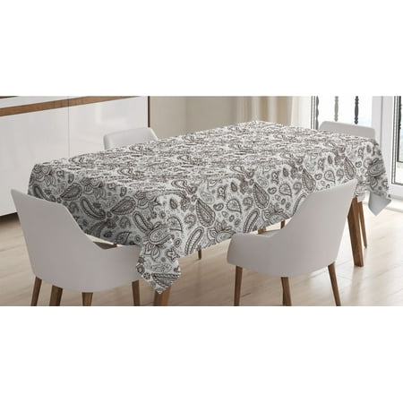 

Brown Paisley Tablecloth Classical Almond Like Shape Zentangle Look Fashion Print on Plain Background Rectangle Satin Table Cover for Dining Room and Kitchen 60 X 84 Brown White by Ambesonne