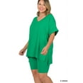thumbnail image 2 of Zenana Plus Size Brushed DTY Microfier V-Neck Short Sleeve Hi-Low Hem & Biker Short Loungewear Set, 2 of 3