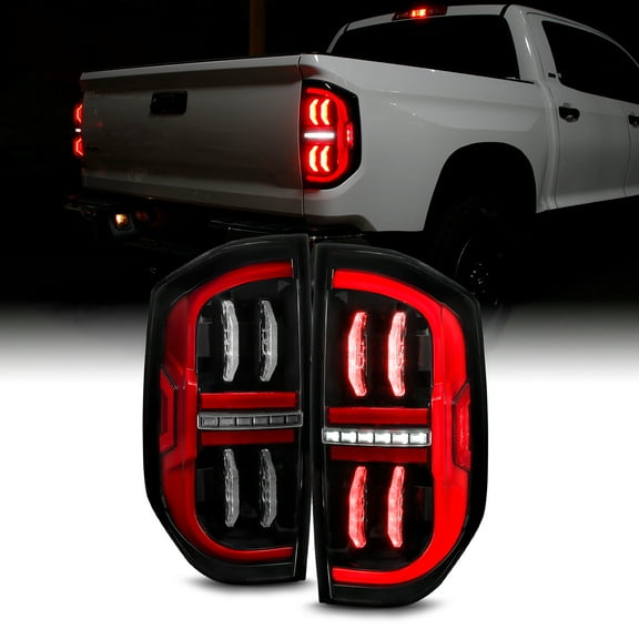 AKKON - Fits 2014-2021 Toyota Tundra Full LED DRL Running Black Tail Lights Brake Lamp Pair w/ Sequential Turn Signal