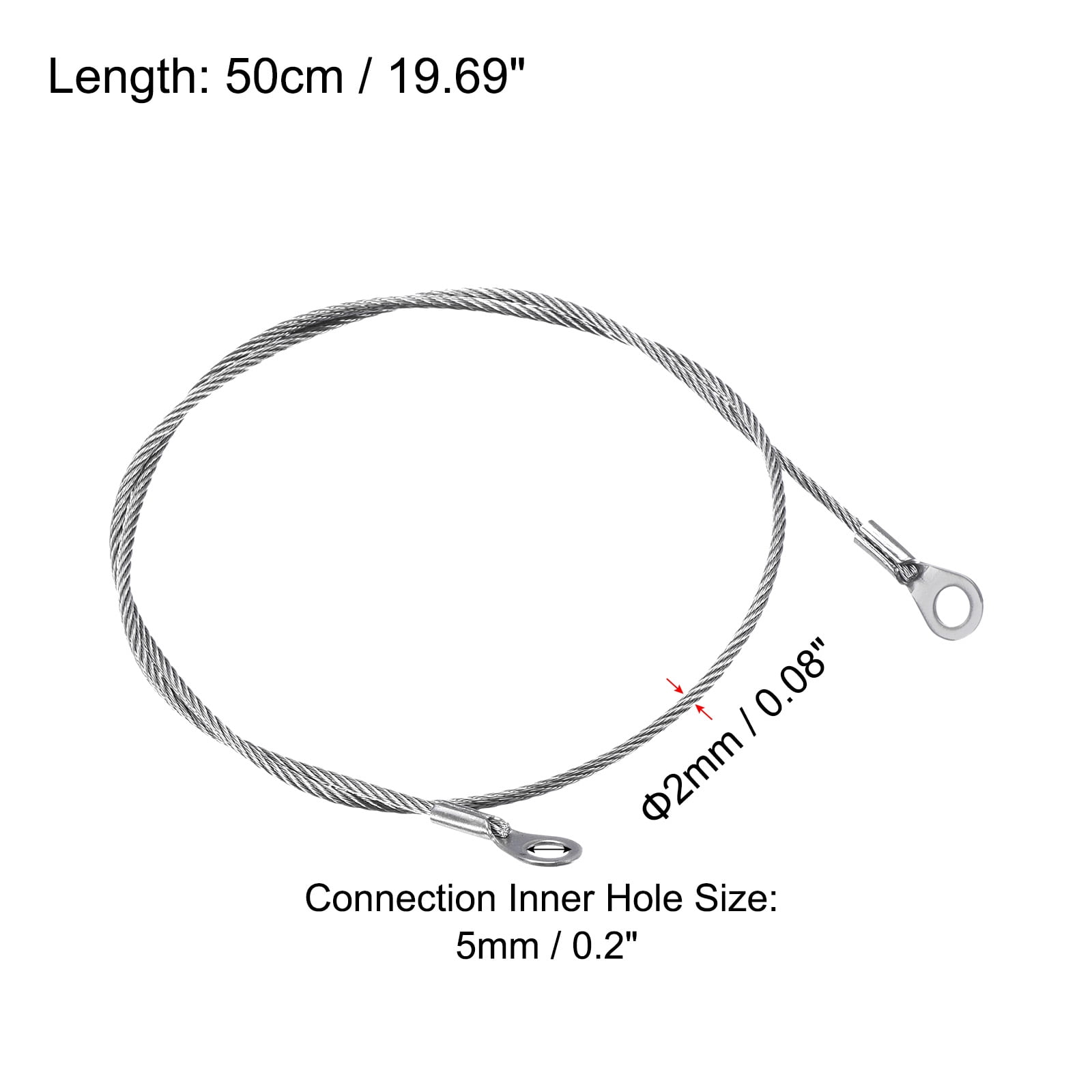 Unique Bargains Stainless Steel Lanyard Cable Eyelets Ended Wire Silver Tone 2mmx50cm