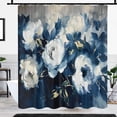 thumbnail image 3 of Blue Floral Shower Curtain for Bathroom, Abstract Navy Blue Rustic Farmhouse Flowers Shower Curtain Decorative, Modern Minimalist Gray Dark Blue Floal Bathroom Art Decor with Hooks 72"X72", 3 of 6