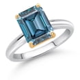 thumbnail image 2 of Gem Stone King 925 Silver and 10K Yellow Gold Ring Persian Blue Moissanite Engagement Ring for Women (2.00 Cttw, Octagon 9X7MM, Gemstone, Available in Size 5, 6, 7, 8, 9), 2 of 4