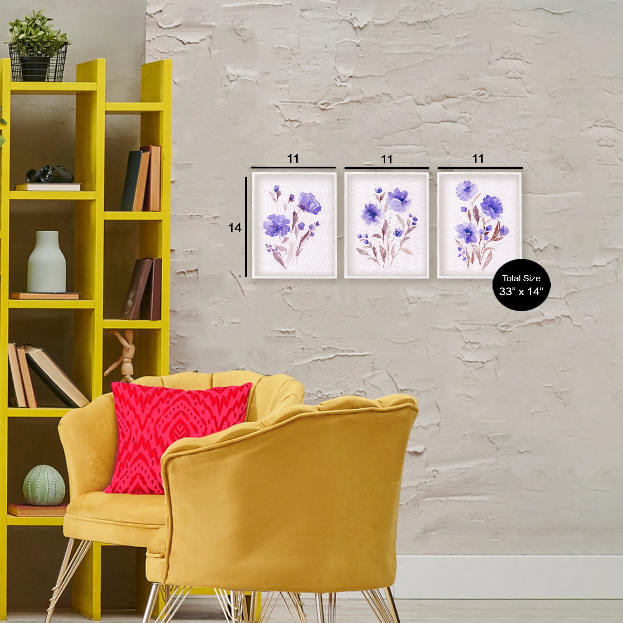 Stupell Industries Watercolor Purple Blooms 3 Piece White Framed Giclee Art Set, design by Leah Noel Art