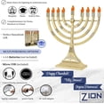 thumbnail image 4 of Electric Hanukkah Menorah LED Bulbs - Batteries or USB Powered - 4' Cable Included Battery Hanukkiah Chanukah Lights By Zion Judaica - Gold, 4 of 6