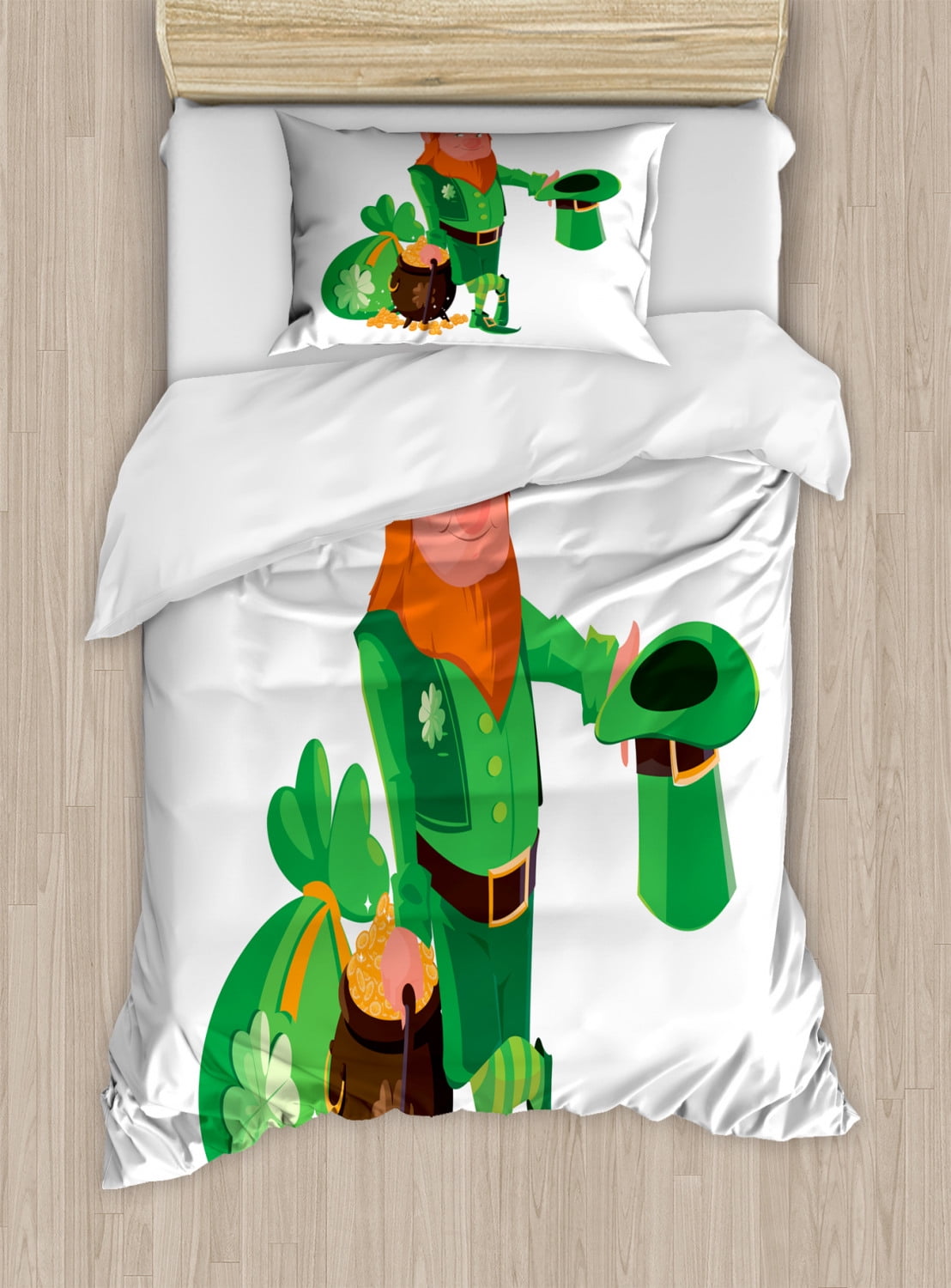 Elf Duvet Cover Set Twin Size, Cheeky Saint Patrick's Leprechaun