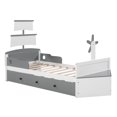 thumbnail image 4 of 3 Piece Wood Bed Frame with Trundle and 2 Nightstand, Twin Size Boat Shape Platform Bed with Headboard and Footboard, 4 of 8
