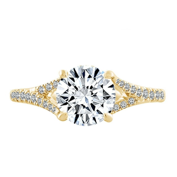 Round Cut White Natural Diamond Semi Mount Split Shank Engagement Ring In 14k Solid Yellow Gold (I-J Color, I2-I3 Clarity, 0.19 Cttw) Ring Size-9