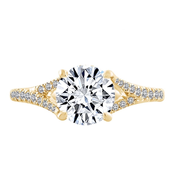 AFFY Round Cut White Natural Diamond Semi Mount Split Shank Engagement Ring In 14k Solid Yellow Gold (I-J Color, I2-I3 Clarity, 0.19 Cttw) Ring Size-5